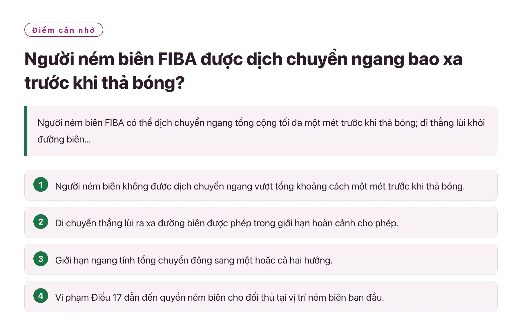 Người ném biên FIBA được dịch chuyển ngang bao xa trước khi thả bóng?——全文要点速览